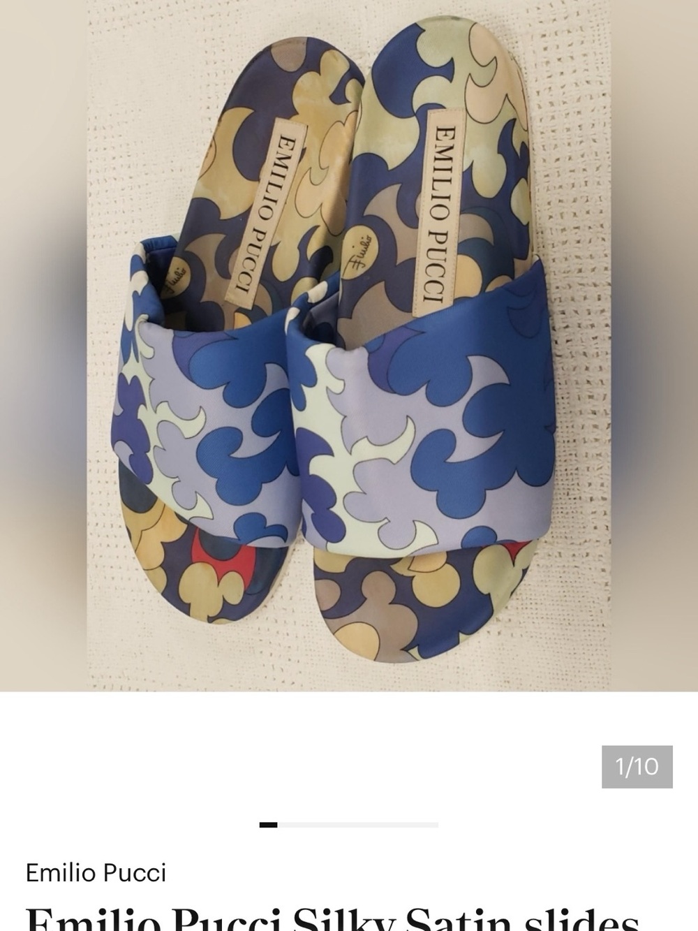 Emilio Pucci Blue Multicolor Wave-Pattern Slide Sandals - Picture 2 of 8